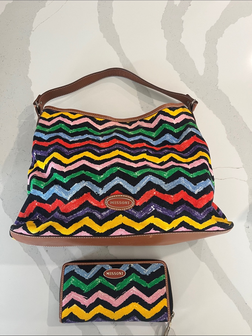 Missoni Multicolor Zigzag Shoulder Bag with Matching Wallet